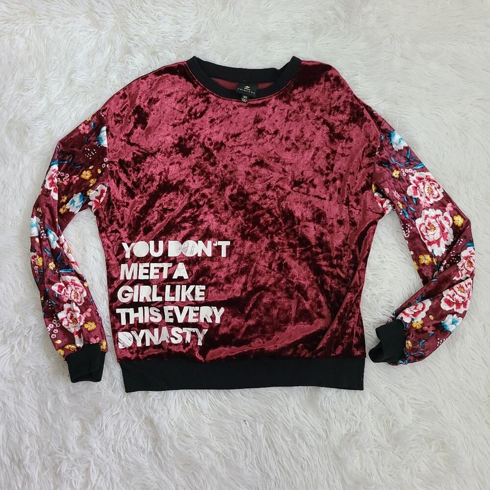 Disney‎ Princess Mulan Burgundy Velvet Long Sleeve Top SZ XS